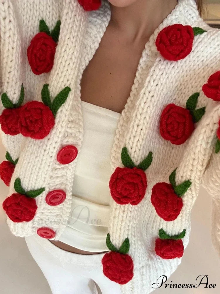 Botanical Button Closure Knit Cardigan Orange / S cardigans-241228