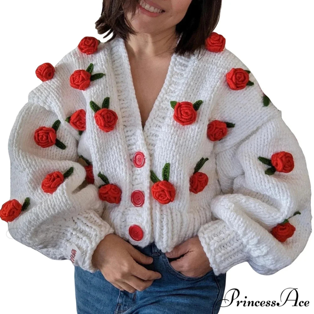 Botanical Button Closure Knit Cardigan Red / S cardigans-241228