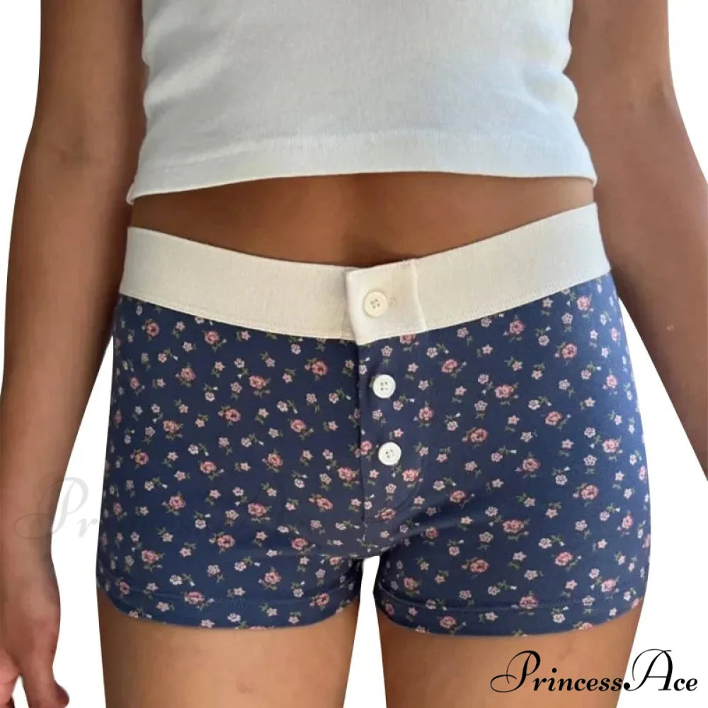 Botanical Button Elastic Lounge Short blue / S short-250223