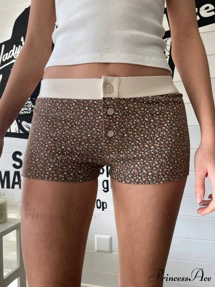 Botanical Button Stretchy Waist Short Dark Brown / S short-250223