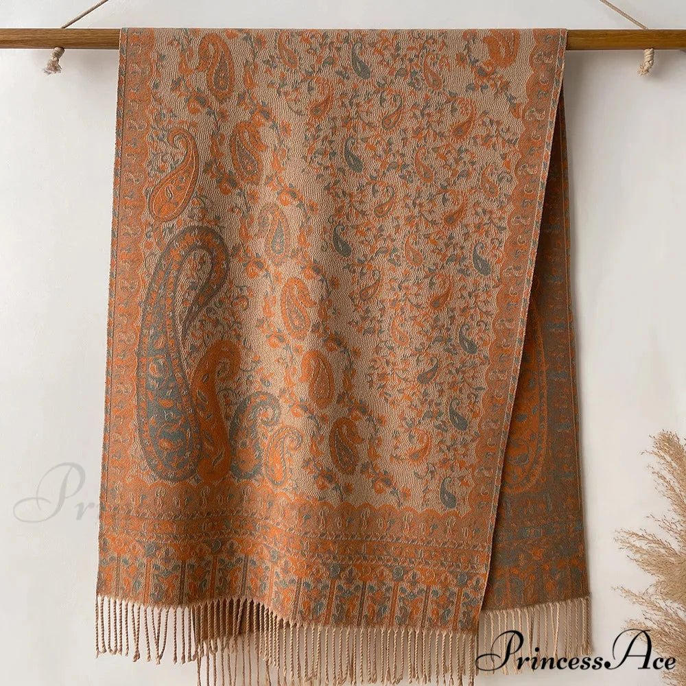 Botanical Cashmere Cover Winter Wrap coffee scarf-241228