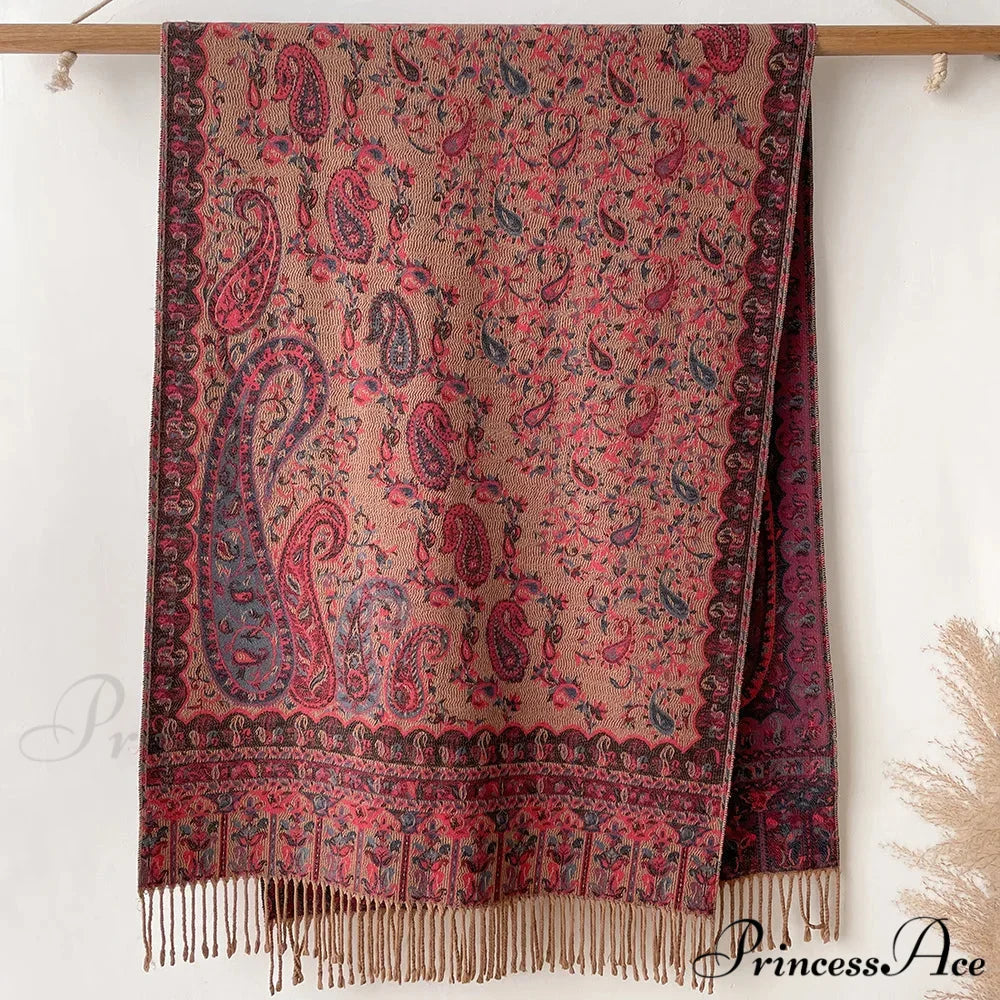 Botanical Cashmere Cover Winter Wrap red 1 scarf-241228