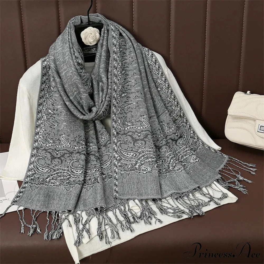 Botanical Cashmere Wrap Winter Scarf grey 1 scarf-241228