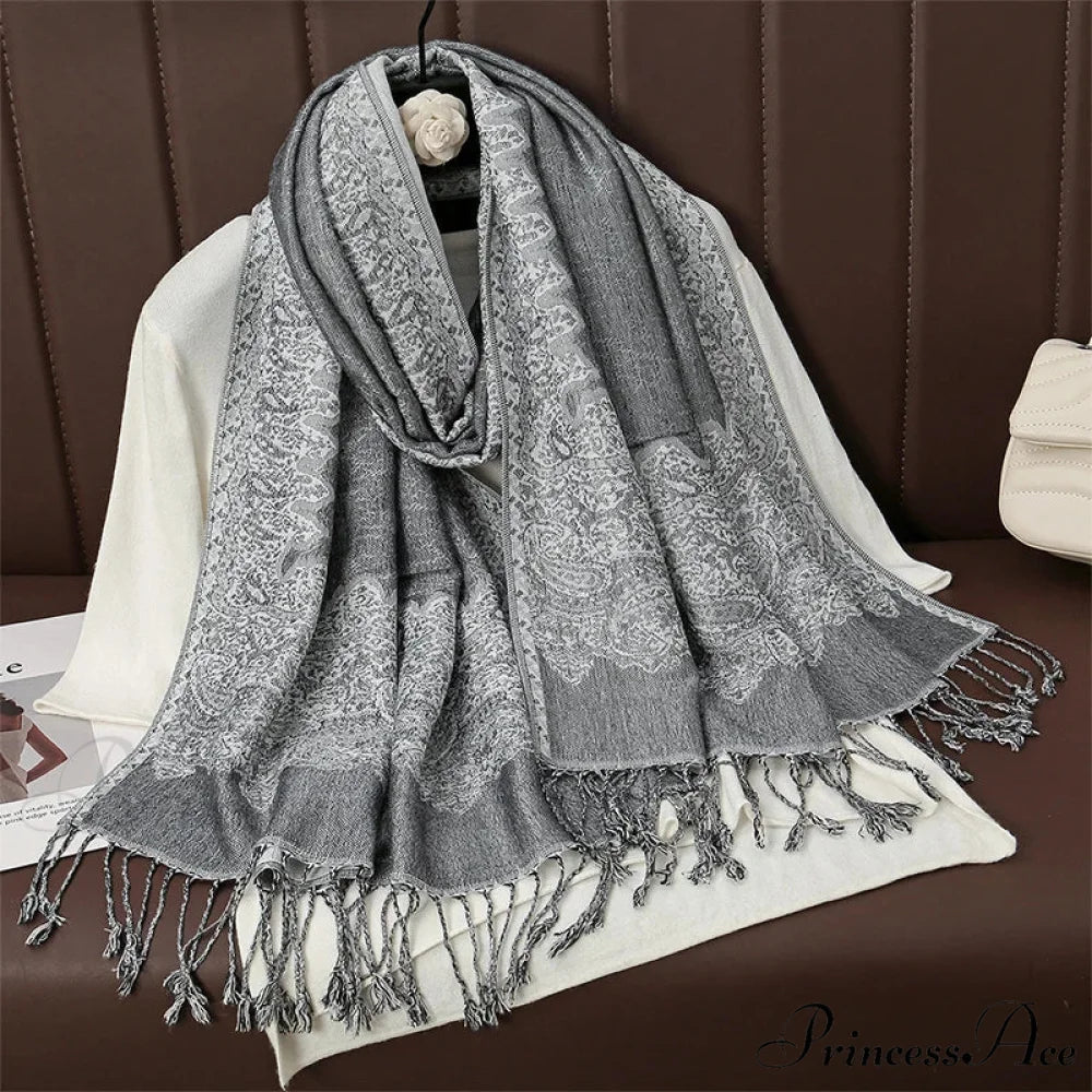 Botanical Cashmere Wrap Winter Scarf grey scarf-241228