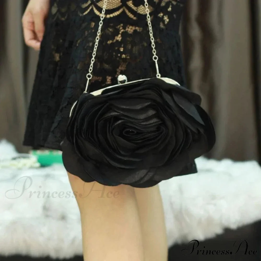 Botanical Design Evening Bag Wedding Chain Clutch Bag Black clutchbag-250126