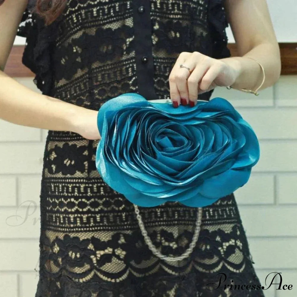 Botanical Design Evening Bag Wedding Chain Clutch Bag Blue clutchbag-250126