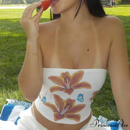 Botanical Envelop Bandeau Crop Top WHITE / S croptop-250223