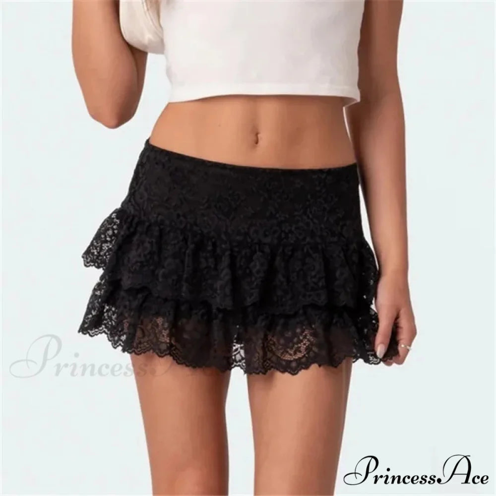 Botanical Frills Fairycore Skirt Black / S skirts-250223