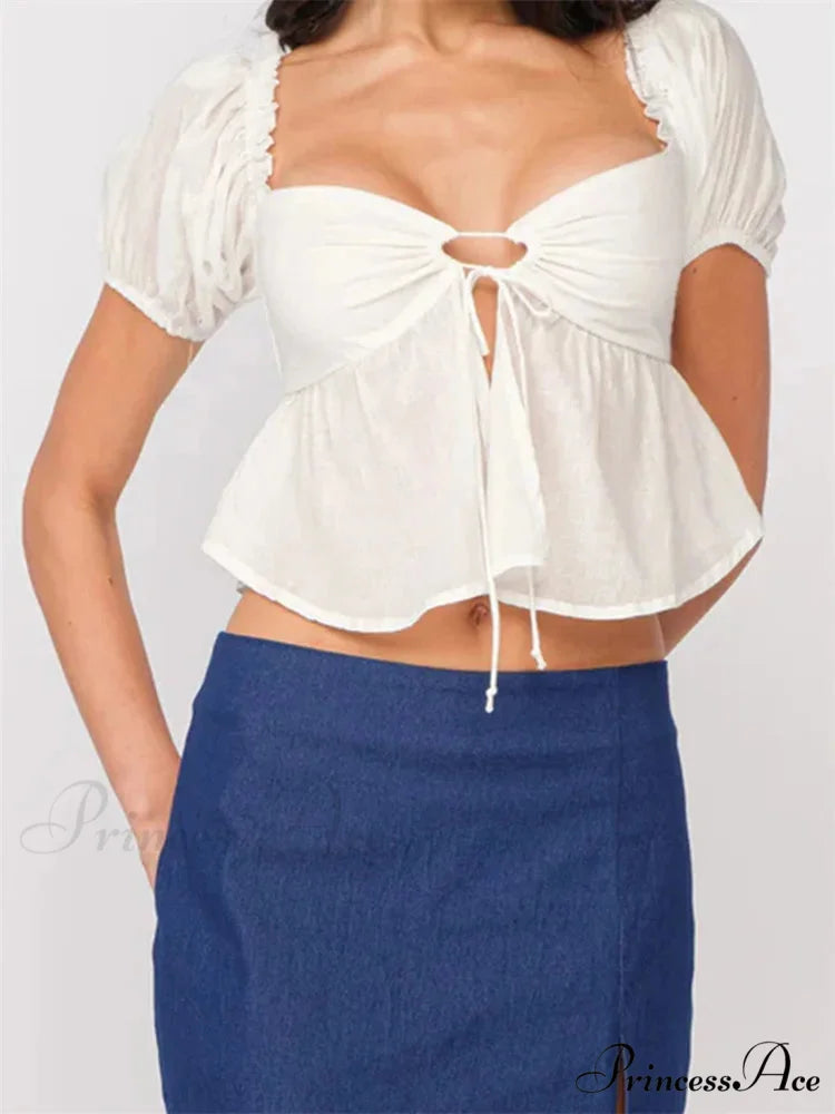 Botanical Front Fasten Crop Blouse white1 / S blouse-250223