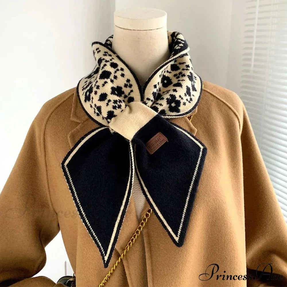 Botanical Knitted Cashmere Winter Scarf black scarf-241228