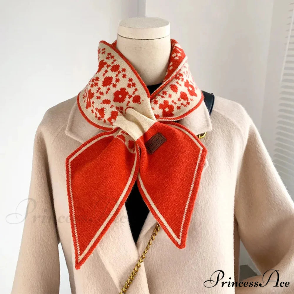 Botanical Knitted Cashmere Winter Scarf red scarf-241228