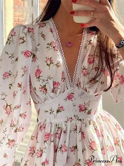 Botanical Lantern-Sleeve Mini Dress minidress-250223