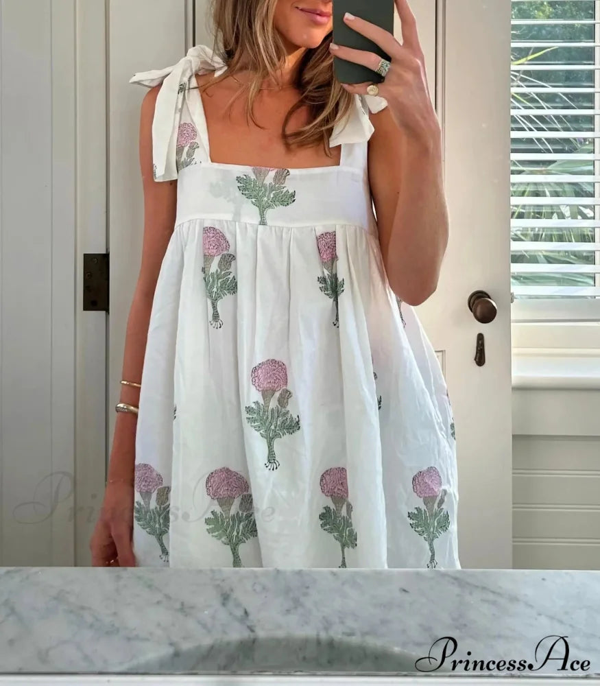 Botanical Lineage Bind Mini Dress white / S minidress-250223