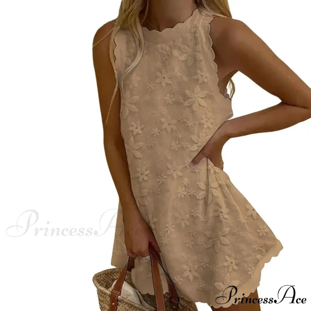 Botanical Off-The-Shoulder Stitching Relaxed Hem Botanical Dress Khaki / S floraldress-250126