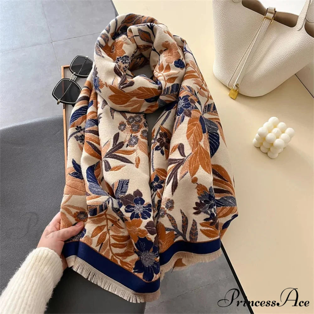 Botanical Pashmina Winter Cashmere Scarf red2 scarf-241228