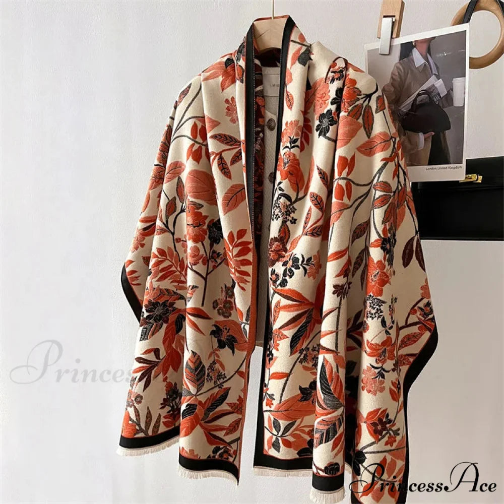 Botanical Pashmina Winter Cashmere Scarf red3 scarf-241228