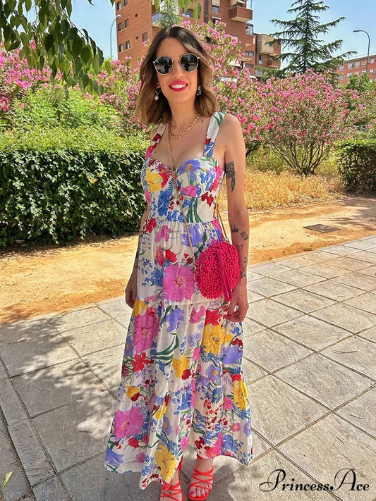 Botanical Pattern A-line Open-back Full-length Botanical Dress printed / M floraldress-250126