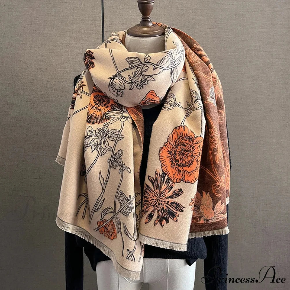 Botanical Pattern Cashmere Pashmina Scarf scarf-241228