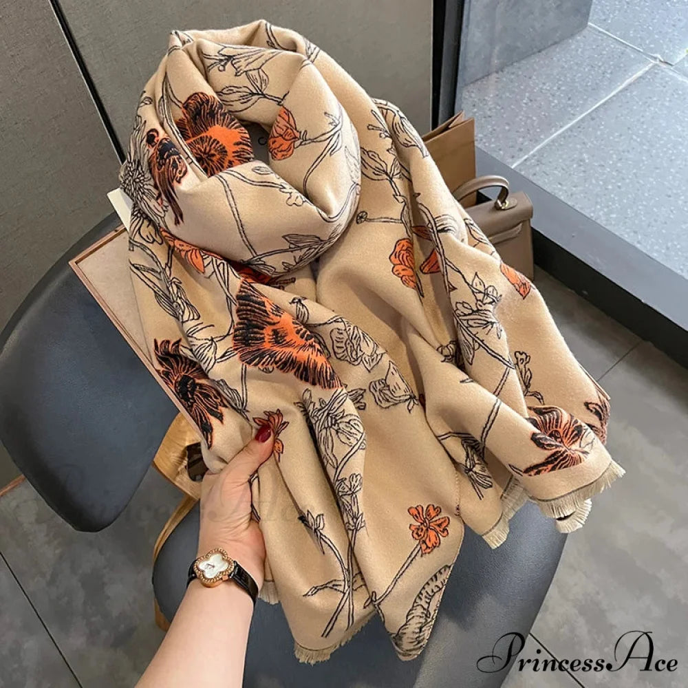 Botanical Pattern Cashmere Pashmina Scarf scarf-241228