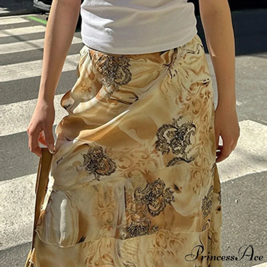 Botanical Pattern Layered A-Line Midi Skirt skirt-250126