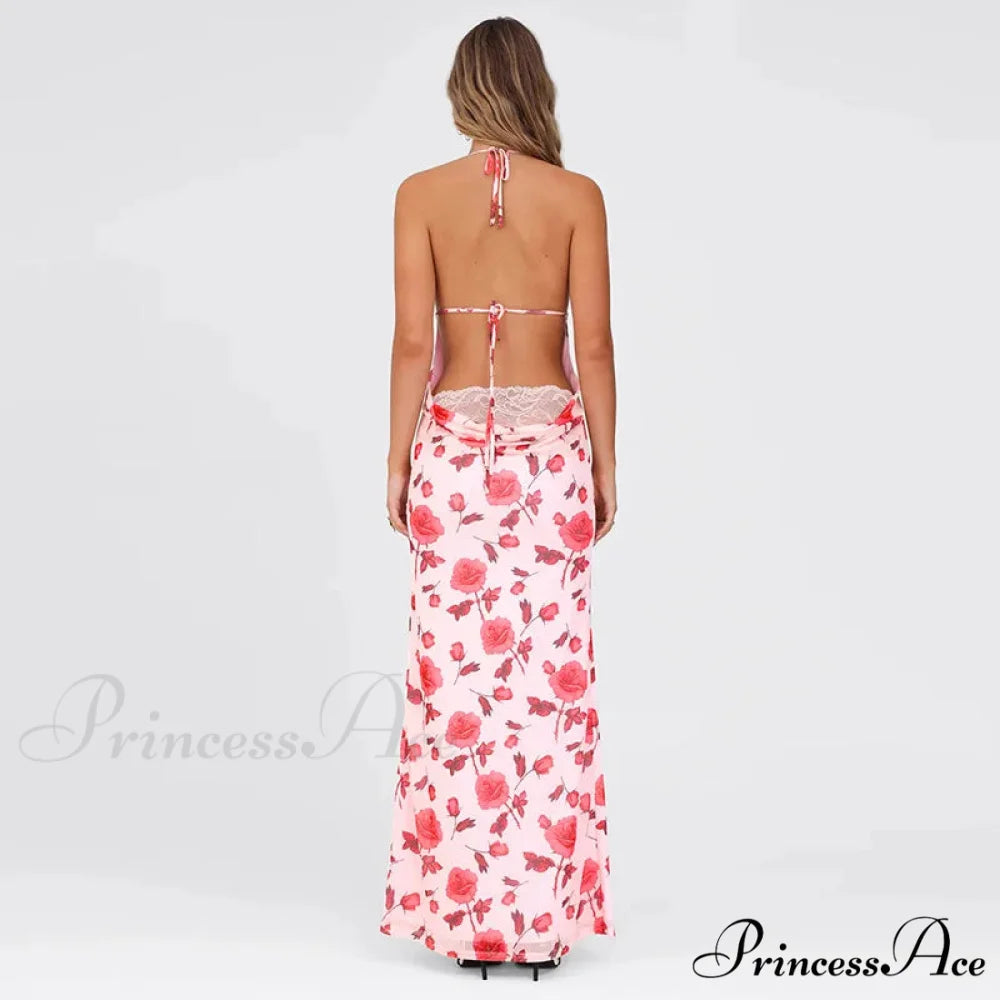 Botanical Pattern Slender Long Holiday Dress vacationdress-250223