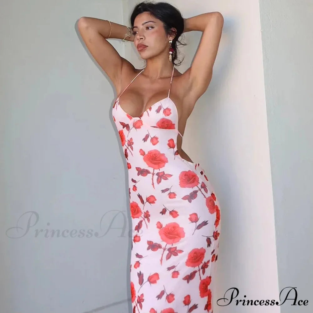 Botanical Pattern Slender Long Holiday Dress vacationdress-250223