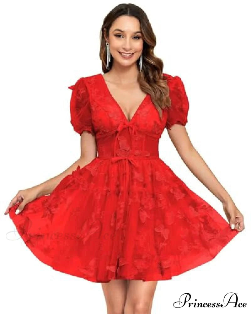 Botanical Plunging Neckline Brief Wedding Gown red1 / US 2 weddingdress-250223