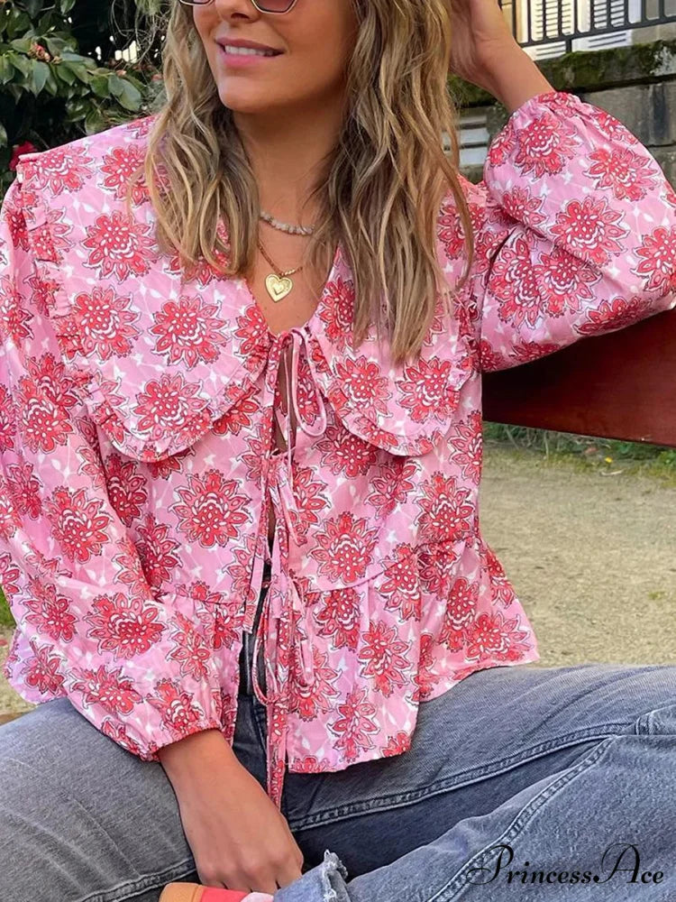 Botanical Puppet Collar Bind Blouse blouse-250223