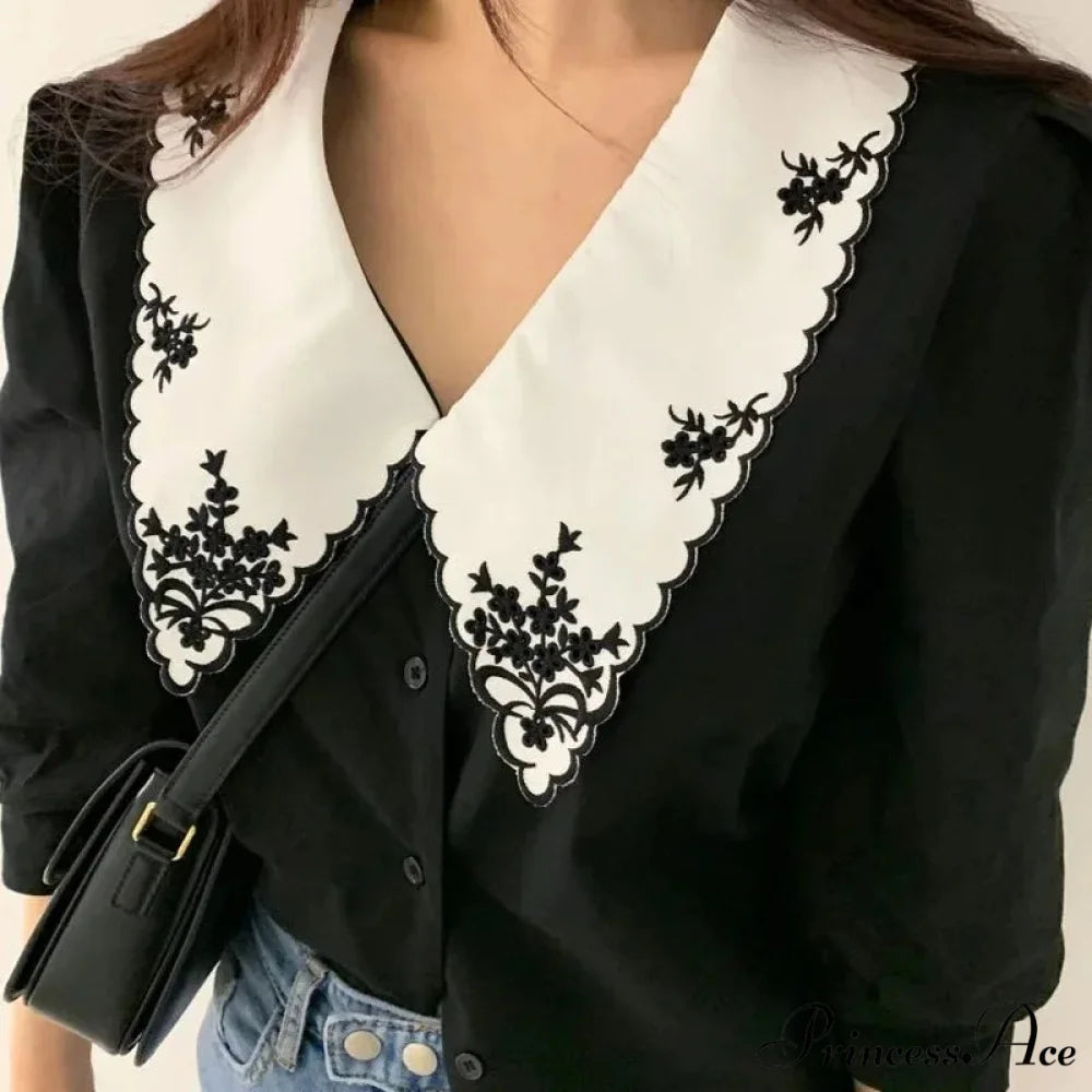 Botanical Stitching Half Sleeve Ivory Retro Blouse blouse-250126