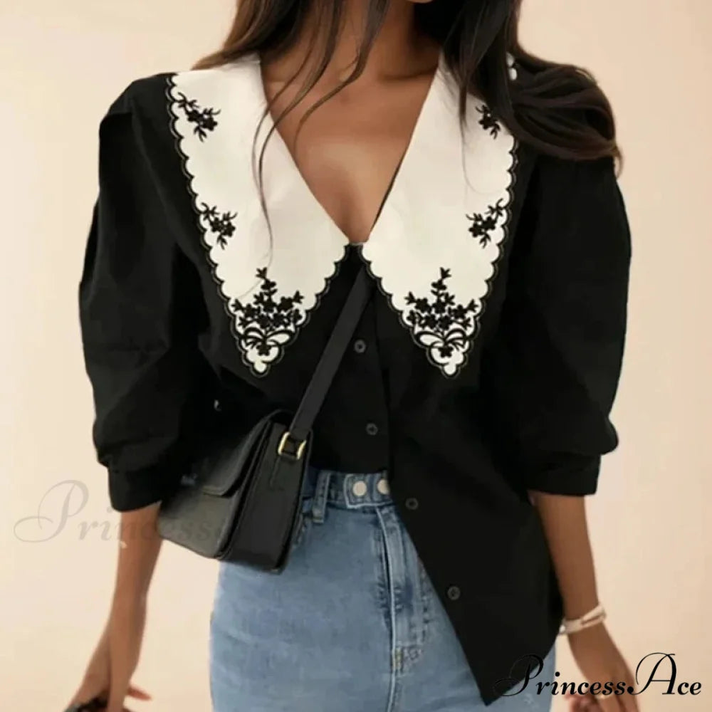 Botanical Stitching Half Sleeve Ivory Retro Blouse blouse-250126