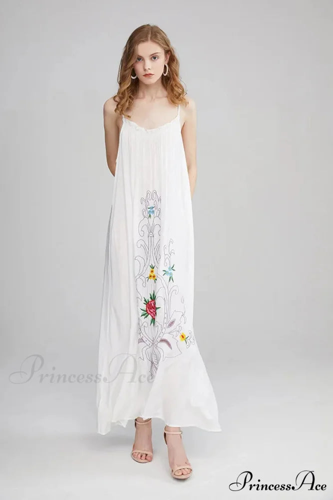 Botanical Stitching Open-Back Bandeau Cotton Free-spirited Dress bohodress-250126