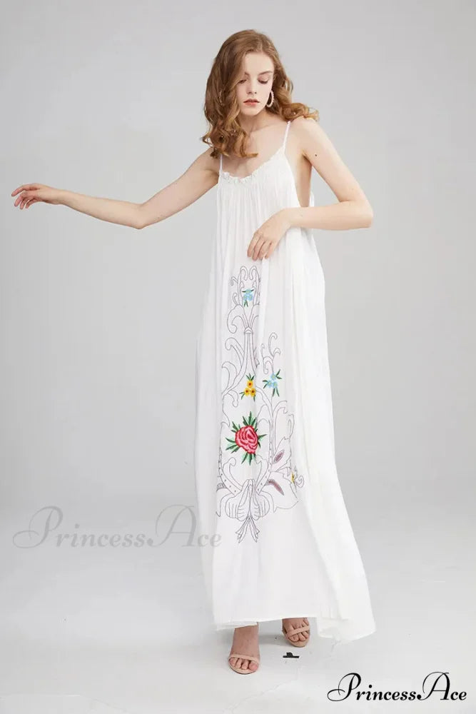 Botanical Stitching Open-Back Bandeau Cotton Free-spirited Dress bohodress-250126
