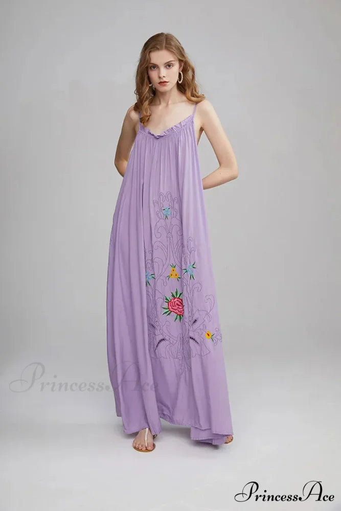 Botanical Stitching Open-Back Bandeau Cotton Free-spirited Dress bohodress-250126