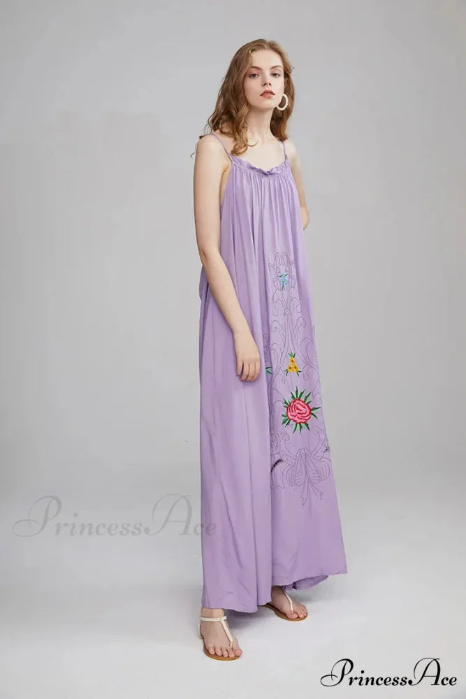 Botanical Stitching Open-Back Bandeau Cotton Free-spirited Dress bohodress-250126