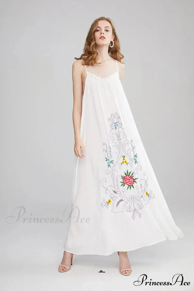 Botanical Stitching Open-Back Bandeau Cotton Free-spirited Dress bohodress-250126