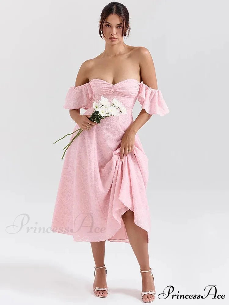 Botanical Waist Tie A-line Holiday Dress Pink / S vacationdress-250223