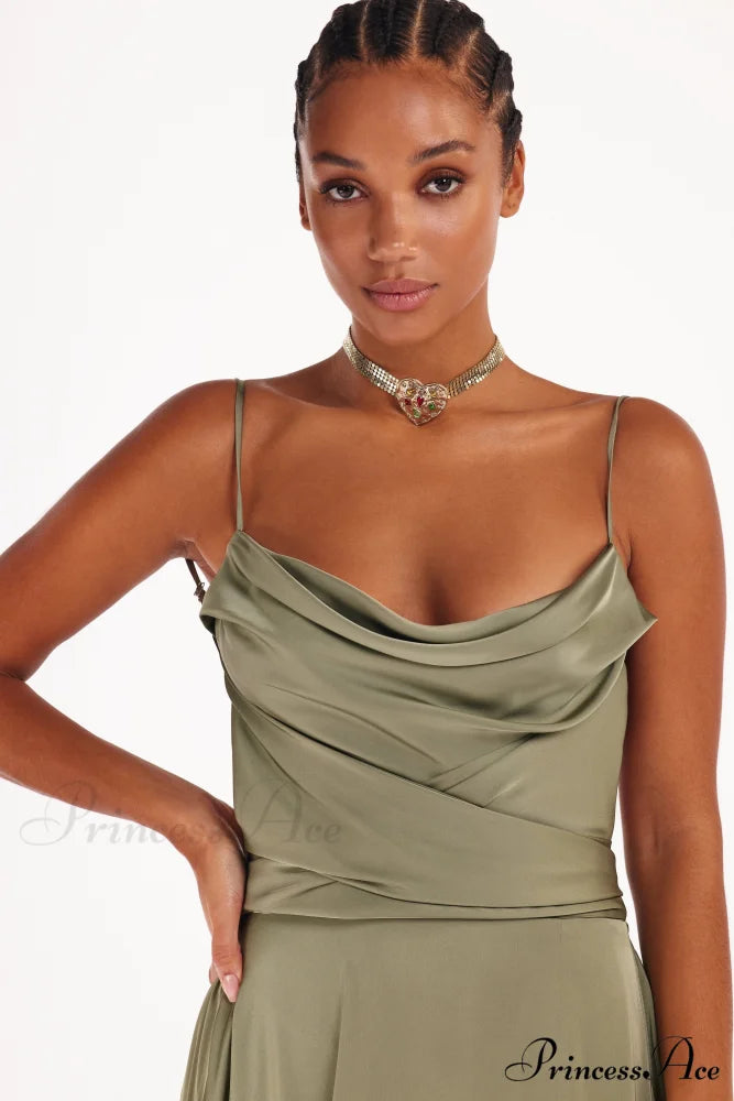 Boudoir Olive Stylish Silk Slip Dress XL / Olive