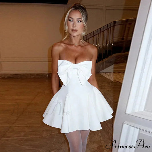 Bow Backless Strapless Party Dress