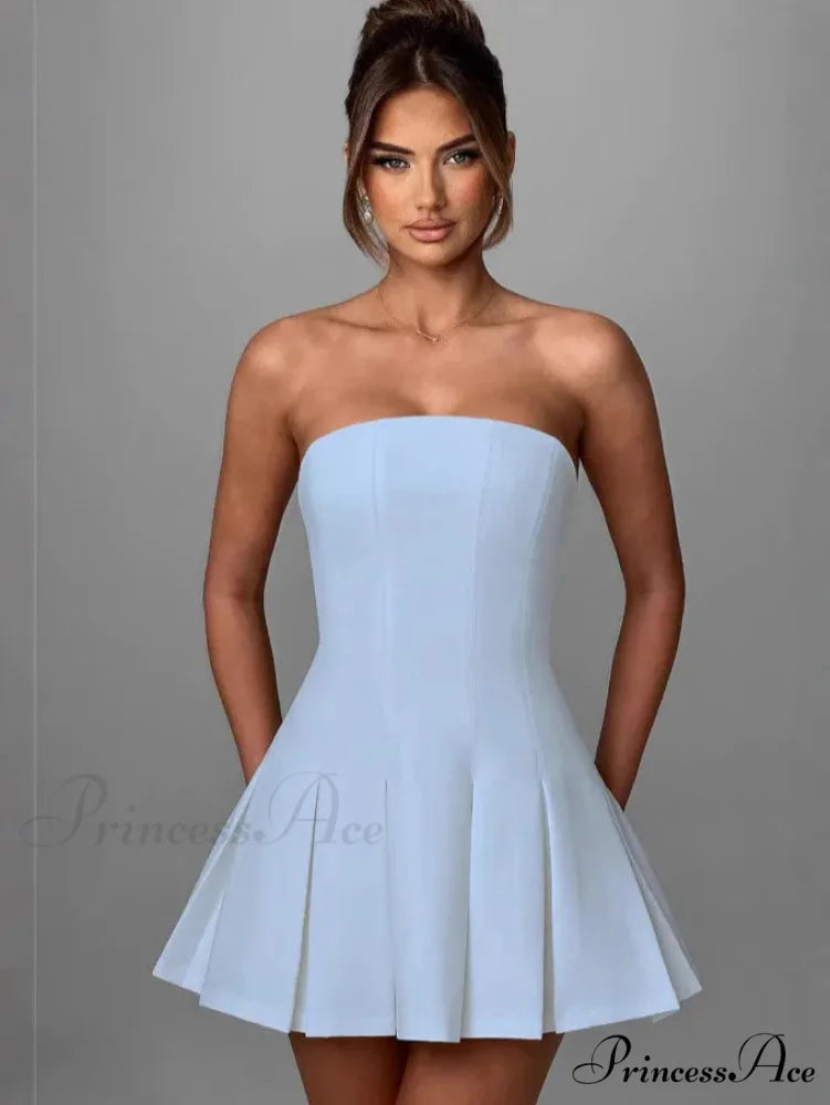 Bow Backless Strapless Party Dress Blue2 / XS