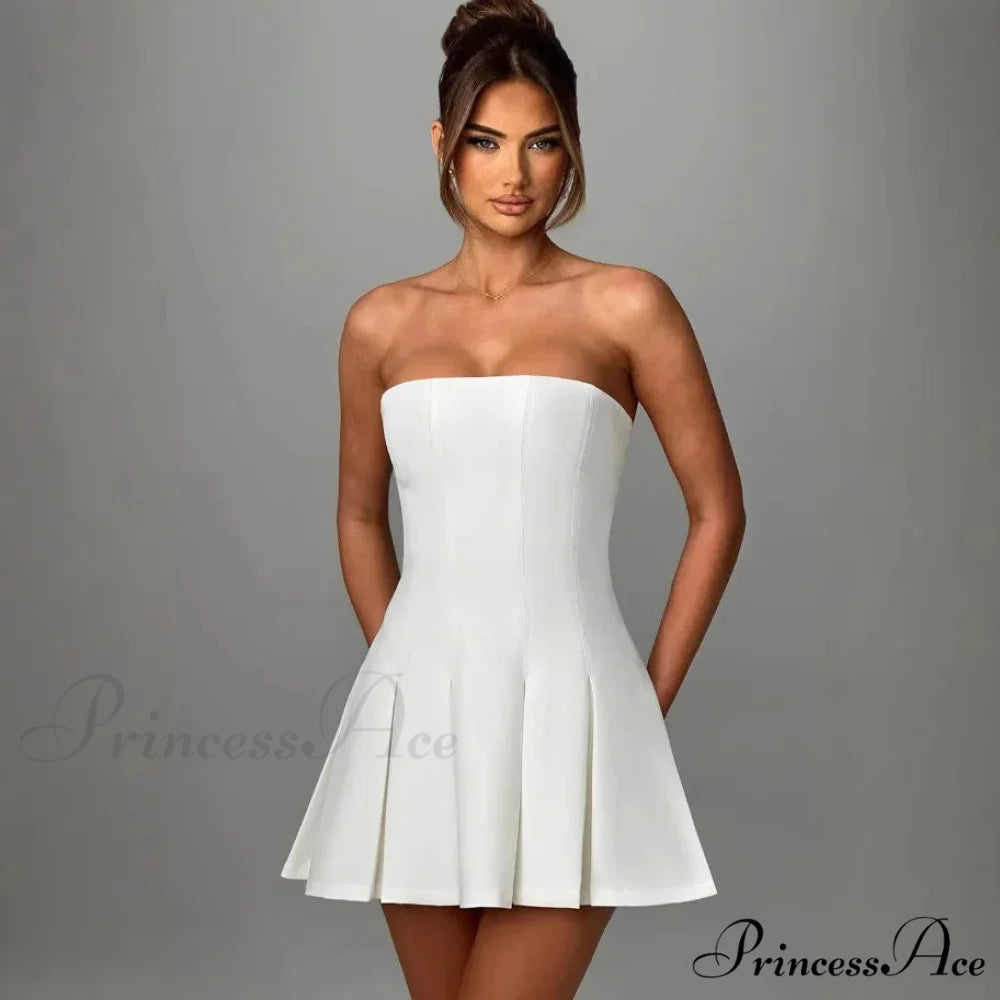 Bow Backless Strapless Party Dress White3 / XS