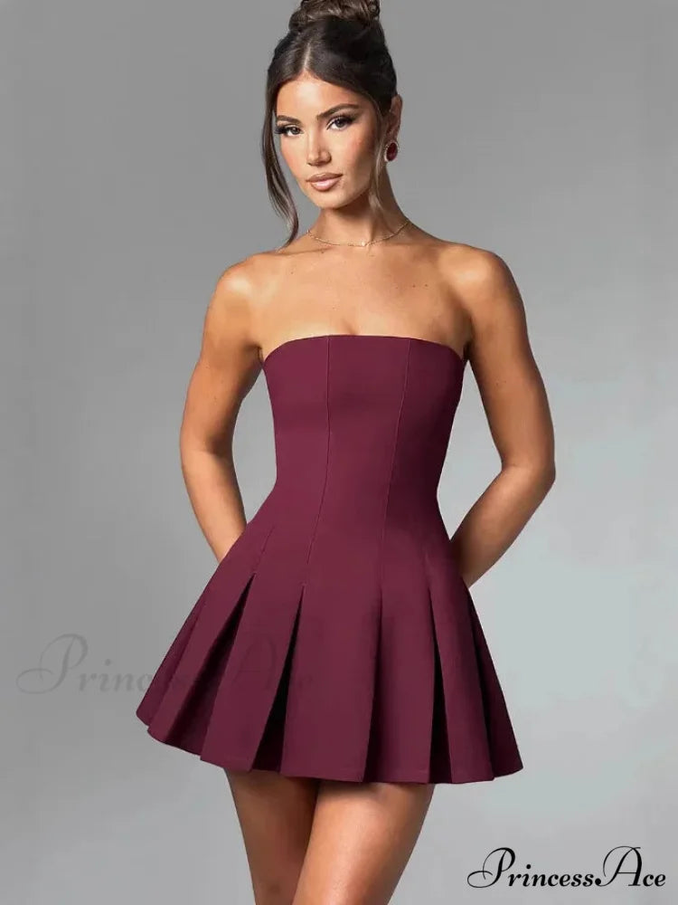 Bow Backless Strapless Party Dress Winered / XS