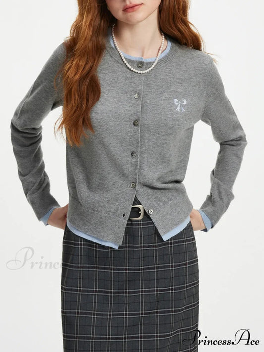 Bow Contrast Color Stitching Cardigan