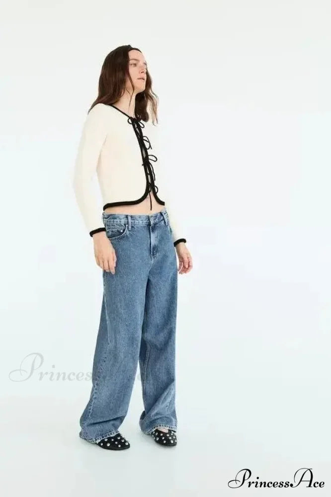 Bow Cravat Plunging Neckline Long Sleeve Cardigan cardigans-241228