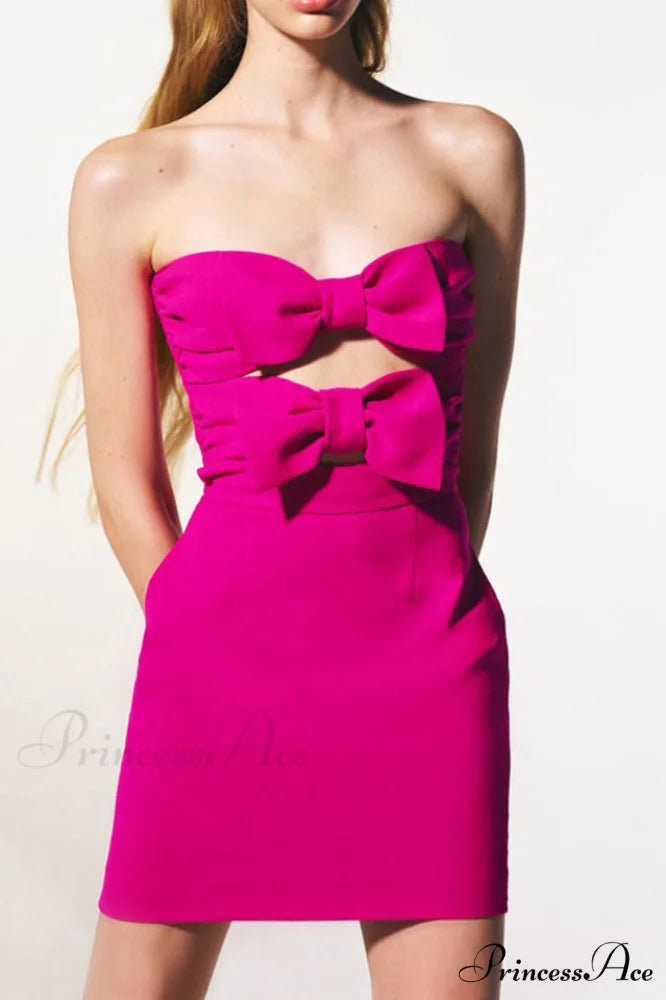 Bow Detailed Stylish Mini Dress