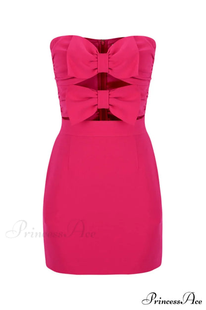Bow Detailed Stylish Mini Dress S / Fuchsia