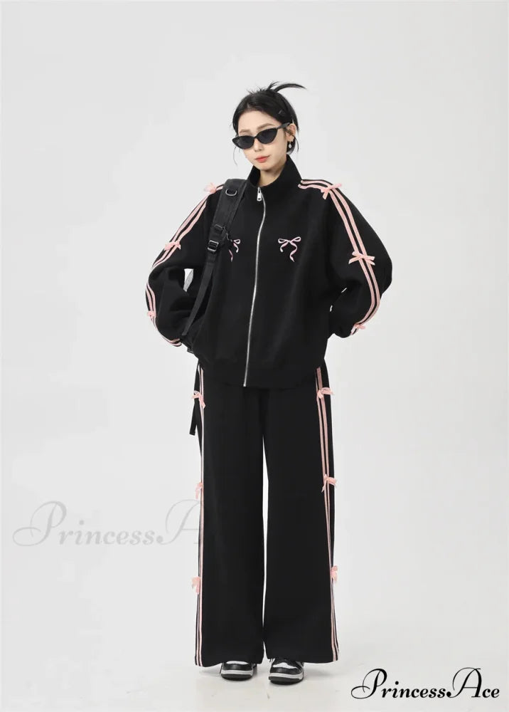 Bow Elegant Tracksuit Set 01-Pants and Tops / L