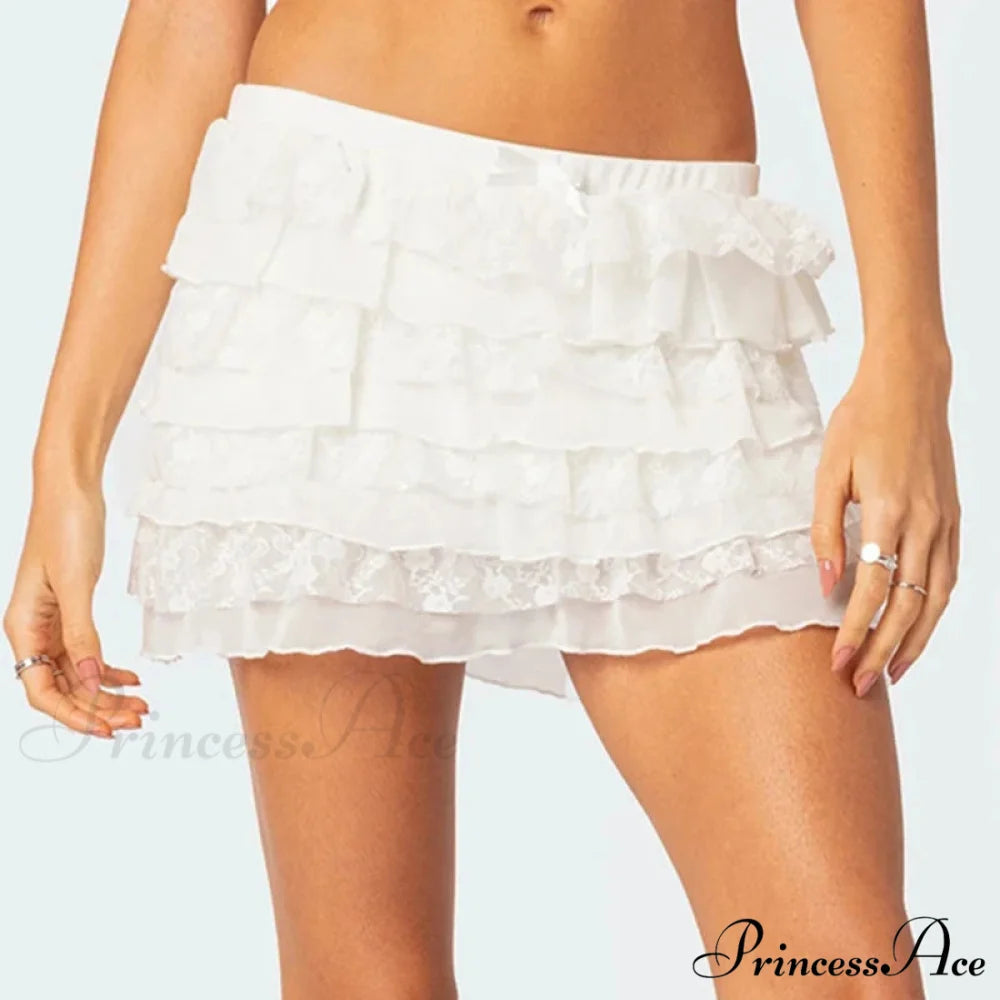 Bow Folded Frilled A-Line Skirt skirts-250223