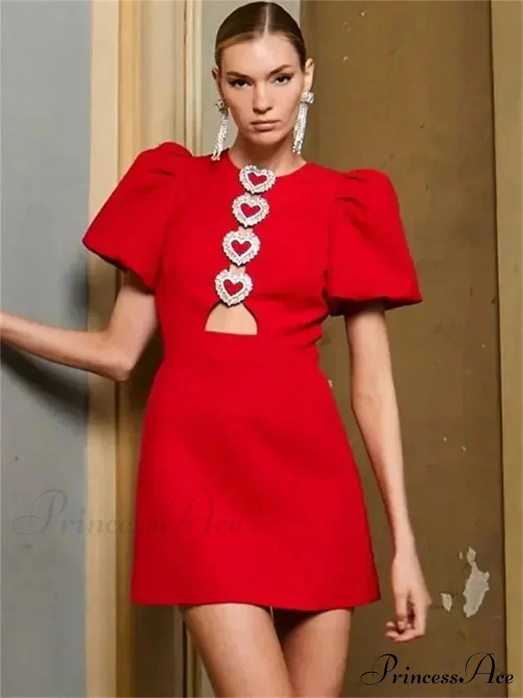 Bow Hollow-Out Patchwork Petite Dress Red / S minidress-250223