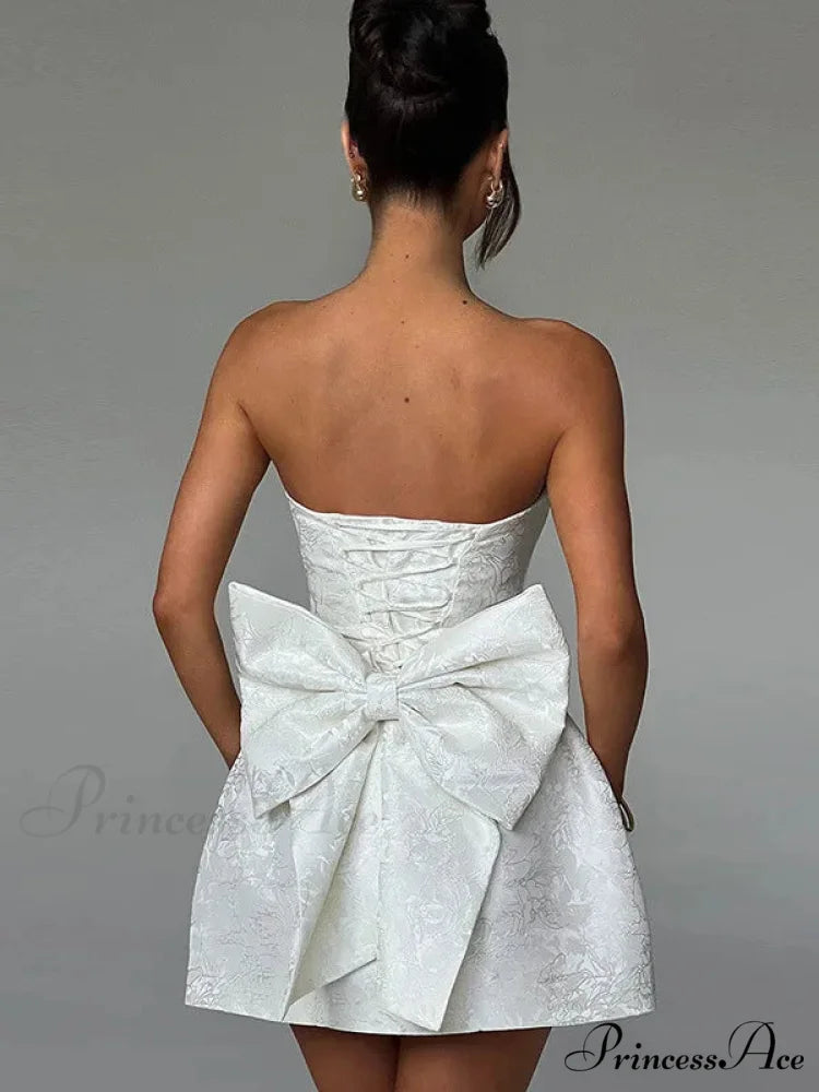 Bow Knot Open-Back Short Dress White / S minidress-250223
