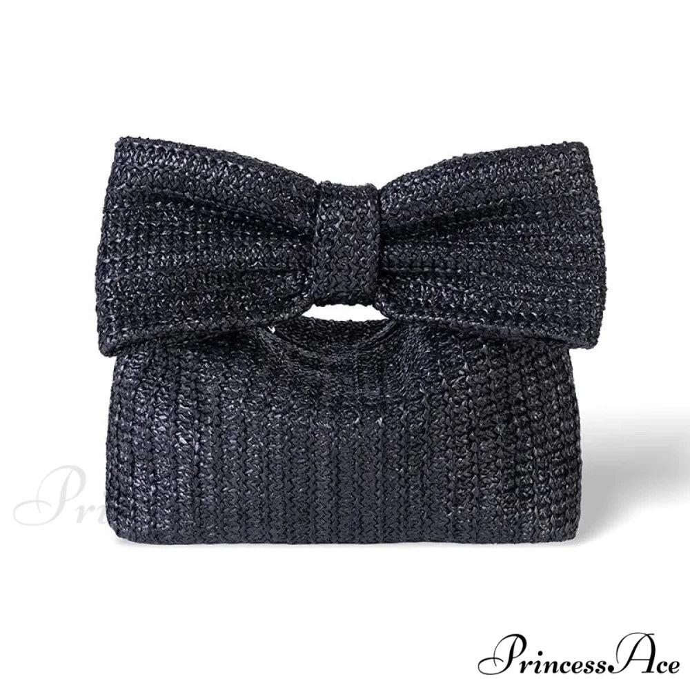 Bow Purse Straw Grip Wristlet (20cm / Black wristlet-250126